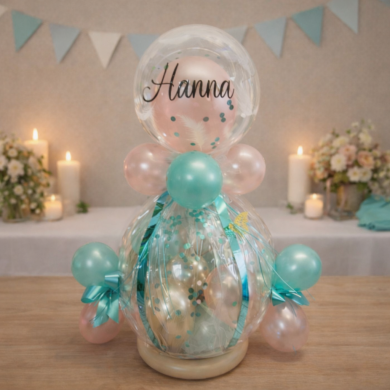 Geschenkballon Rosa und Mint mit Konfettiballon